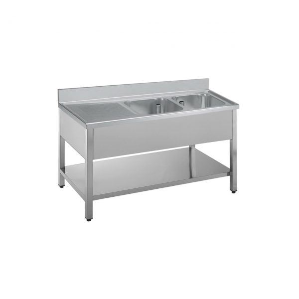 Lavello aperto in acciaio inox 2 vasche e gocciolatoio